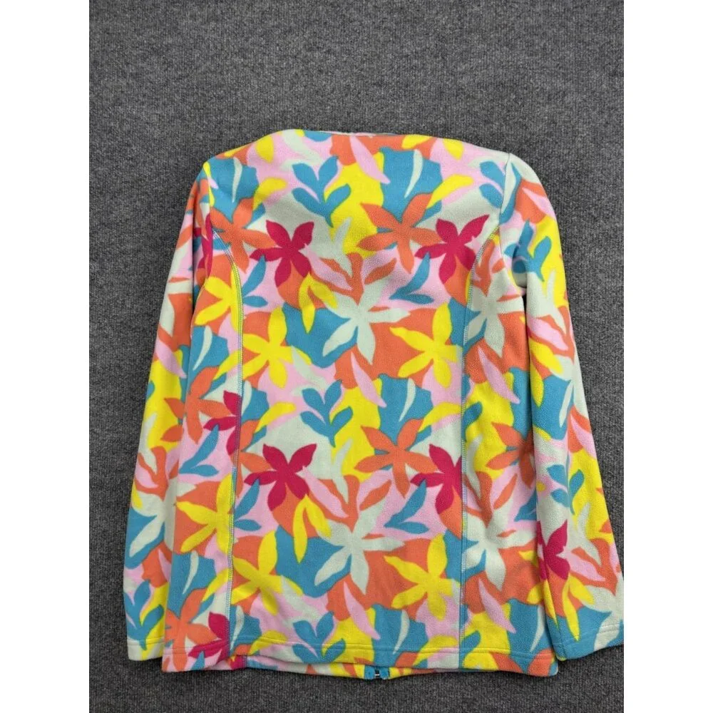 Lands' End Fleece Jacket Girls‎ Small 6-8 Multicolor Floral Full Zip Youth Warm